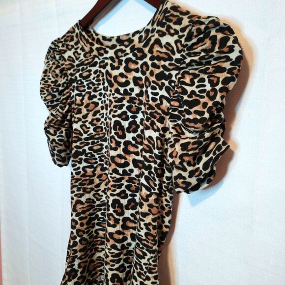Blue Rain Animal Print Leopard Print Ruched Sleeve Top Size Small - Picture 3 of 9
